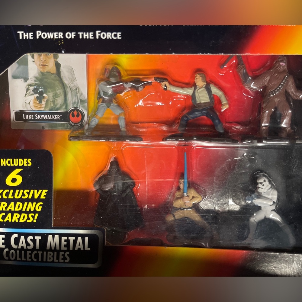 Star Wars The Power of the Force 6 Die Cast Metal Collectibles w/6 Trading Cards